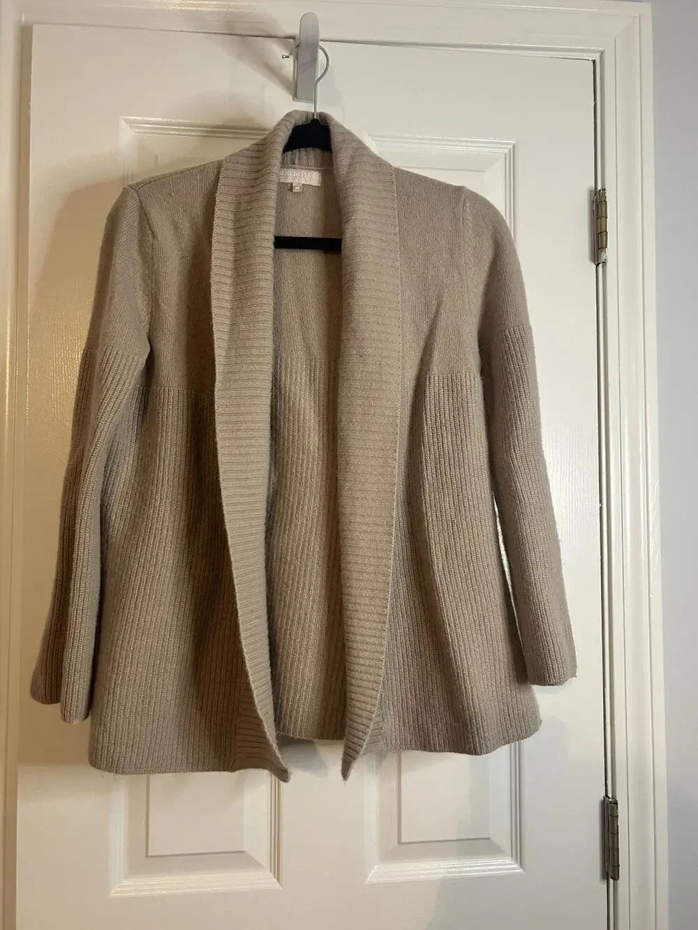 Benedetta B Merino Cashmere Open Front Cardigan Medium Taupe